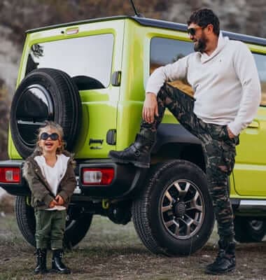 Family enjoying a self drive rental car